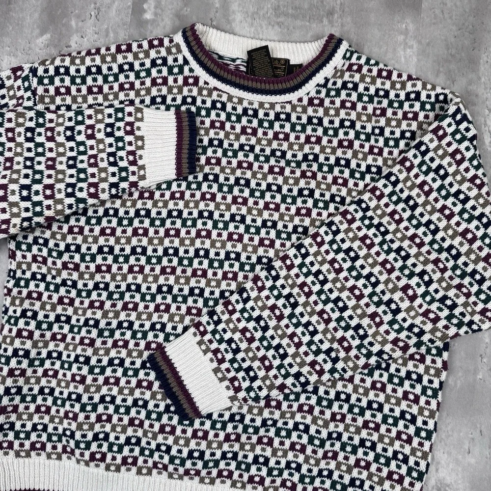 Vintage‎ Eddie Bauer Sweater Men's Large Geometric Knitted Ugly Pullover Cotton